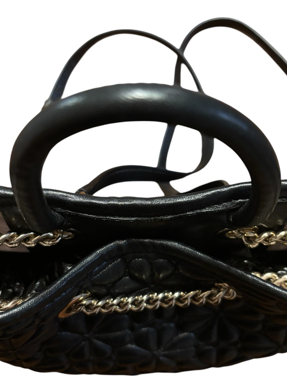 Kate Spade Bloom Medium Quilted Leather Backpack Black Drawstring Chain - Picture 8 of 11